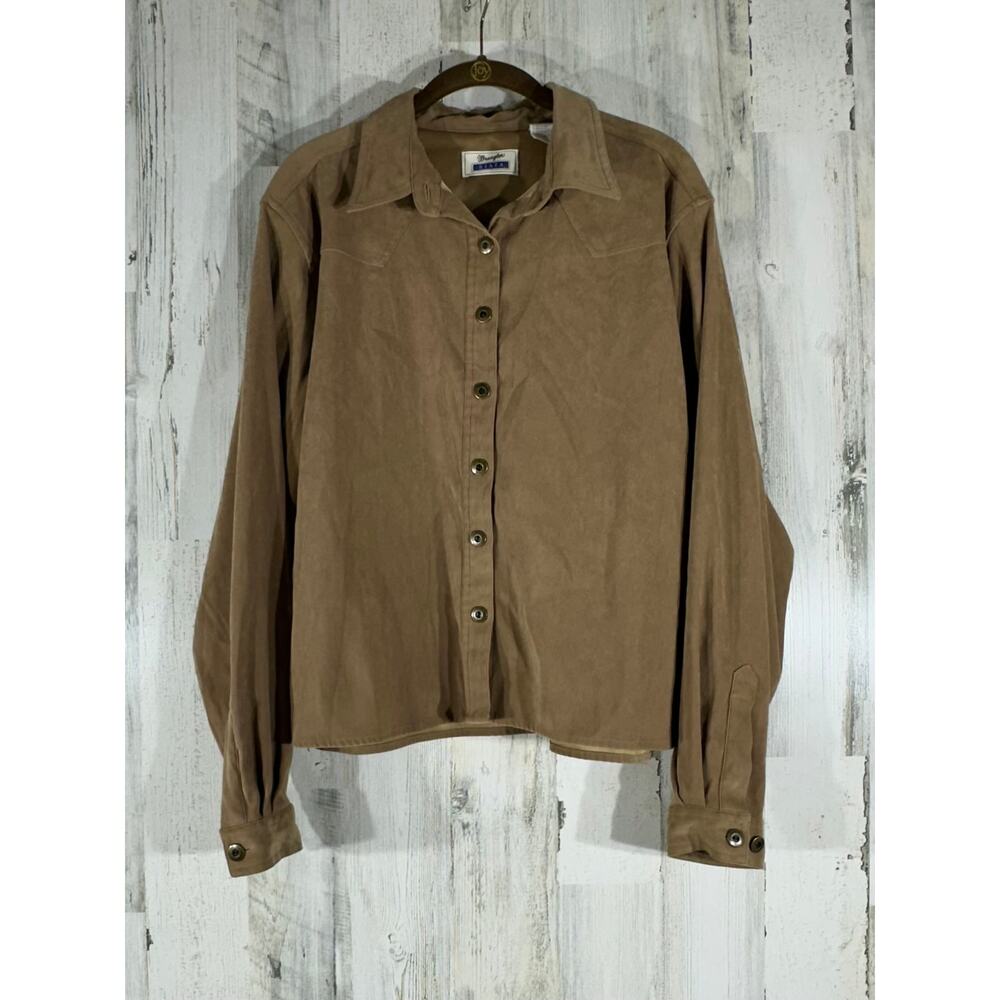 Wrangler Riata Womens Jacket Shacket Size Large Tan Button Front Vintage